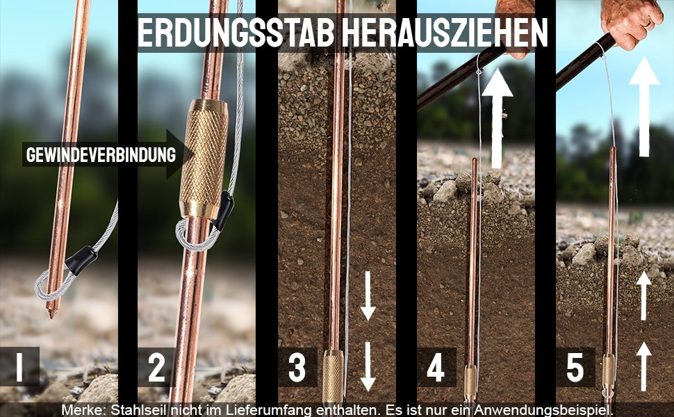Erdungsspieß mit Kabel für Stromerzeuger, Mobiler Staberder Wiederverwendbar, Erdungsstab mit Klemme