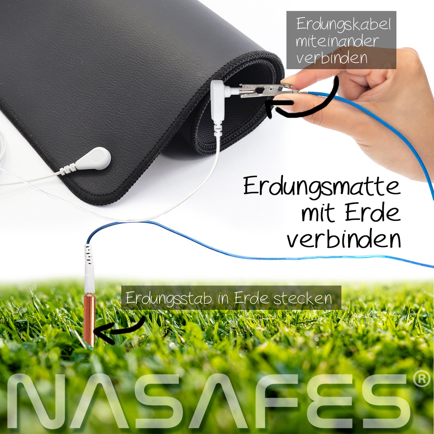 Erdungsmatte mit Erde verbinden, Erdungsspieß