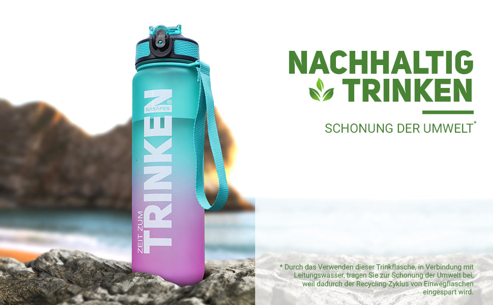 Die Wasserflasche BPA Frei steht für nachhaltiges trinken und Schonung der umwelt. Sie trägt erheblich zur Reduzierung von CO2 bei und ist nach langerem Gebrauch auch Klimaneutral, weil dadurch weniger Plastikflaschen verbraucht werden.